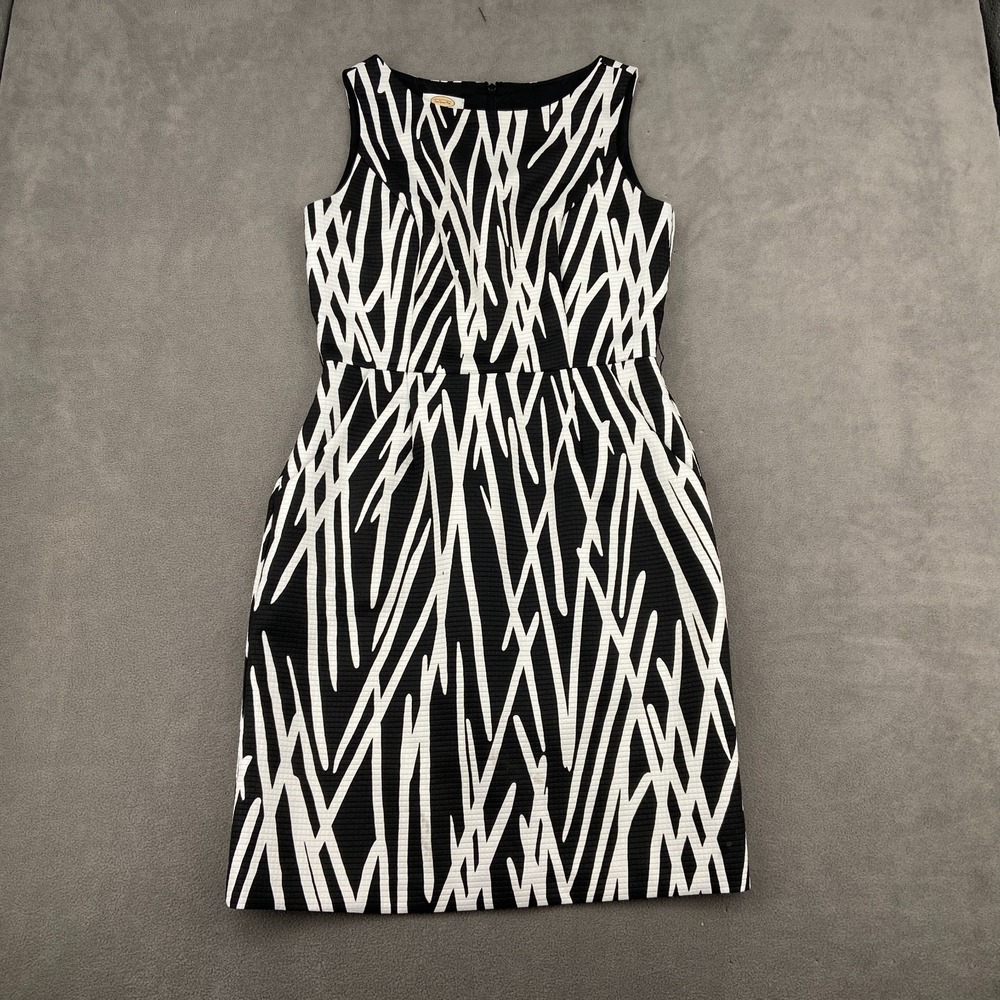 Talbots Shift Dress Womens 10 White Black Abstract Stripes Sleeveless Back Zip